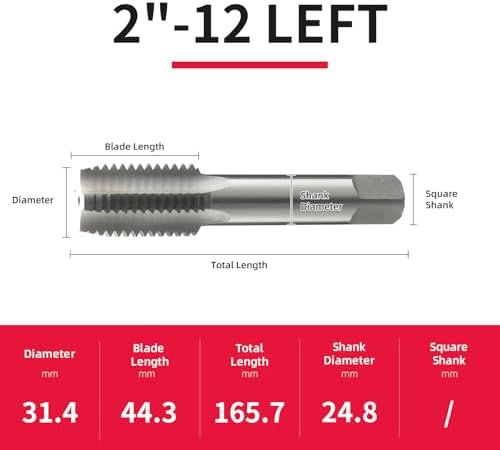 2"-12 Left Hand Straight Flute Thread Tap Machine Tap HSS (High Speed Steel) Threading Tapping Repair Tools DRINYOUNG (2"-12 Left)