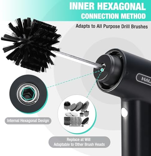 HAUSHOF Cordless Spin Scrubber with 7 Replaceable Heads & 3 Speeds