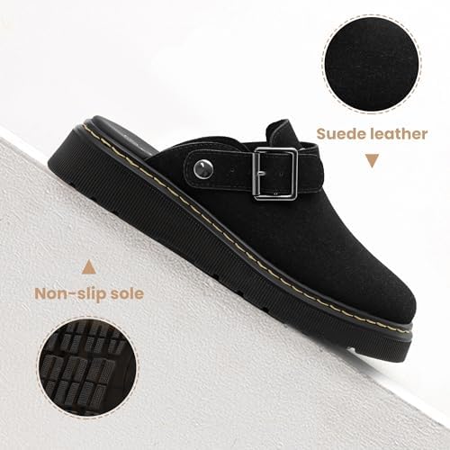 Athlefit Women's Slip On Suede Clogs with Back Strap