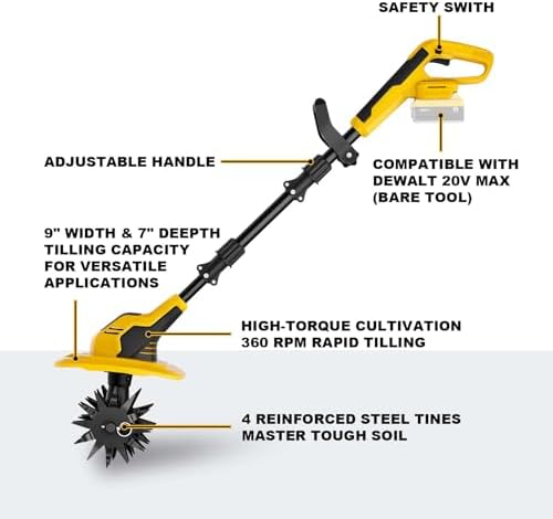 Cordless Tiller Cultivator for DeWalt 20V MAX (Bare Tool)