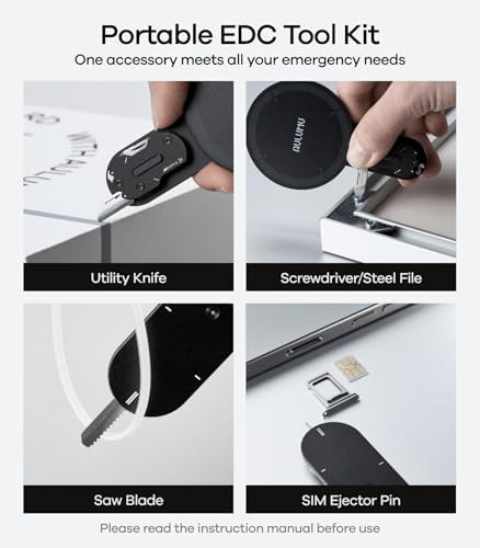 Aulumu G05 Pro Magnetic Phone Kickstand with EDC Multi-tool | Rotation Angle Adjustment | Ultra Light & Ultra Thin | with Screwdriver/Steel File/Saw Blade/SIM Ejector Pin/Utility Knife - Silver