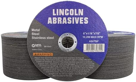 100 Pc 6" x 1/16" x 7/8" Cut-Off Wheels Lincoln Abrasives Metal & Stainless Steel