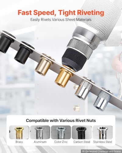 VEVOR Pneumatic Rivet Nut Gun Kit with 8PCS SAE & Metric Gun Heads