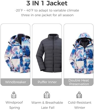 wantdo Women's 3 in 1 Ski Jacket Plus Size Winter Coats Snowboarding Jacket