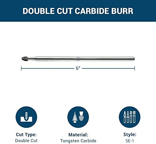 Benchmark Abrasives 6” Oval/Egg Shape Double Cut Tungsten Carbide Die Grinder Bits Metal Deburring Tool Rotary Burr, 1/4 Inch Shaft, Engraving Tool for Woodworking Shaping Carving (SE-1)