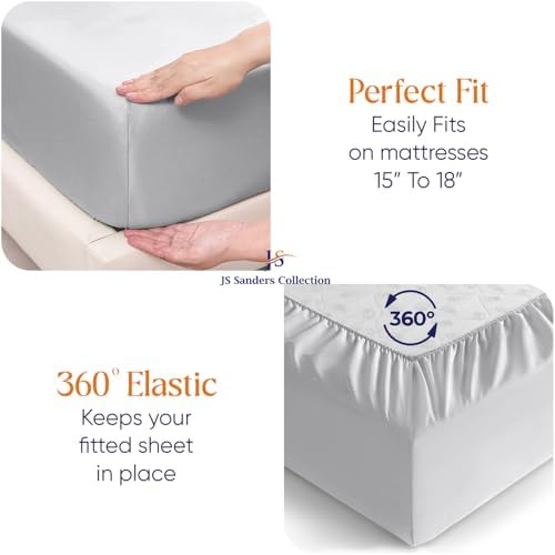 JS Sanders Collection Split Head Sheet Set 4PC Cal. King Size, Silver