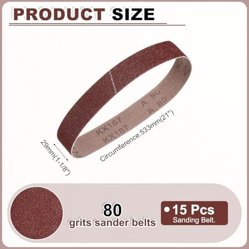 HARFINGTON 1-1/8 x 21 Inch Sanding Belts, 15 Pcs 80 Grits Aluminum Oxide