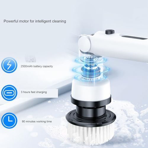 Electric Spin Scrubber, Bathroom Cleaner Brush, Cordless Shower Scrubber with Replaceable Brush Heads, Detachable Handle Power Cleaning Brush for Bathroom Floor Tile
