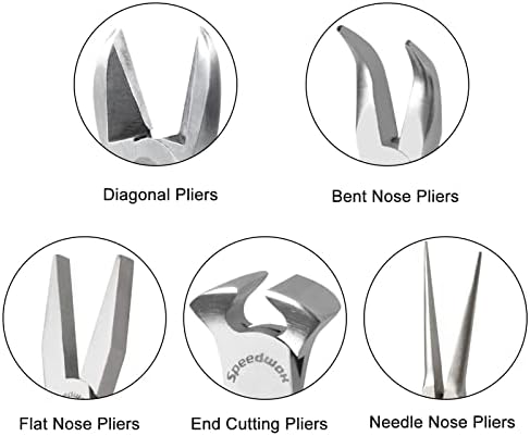 SPEEDWOX 5Pcs Mini Pliers Set with Case Include Flat Nose Pliers End Cutting Pliers Bent Nose Pliers Diagonal Pliers Needle Nose Pliers for Making Crafts, Repairing
