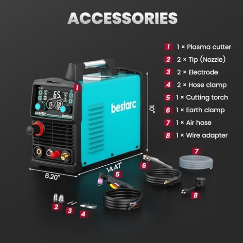 Bestarc Plasma Cutter Machine, 65Amps HF Pilot Arc, 110/220V, Air Sensor