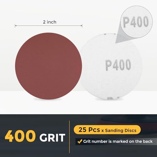 HARFINGTON 25 Pcs 2 Inch Sanding Discs 400 Grit Red Aluminum Oxide