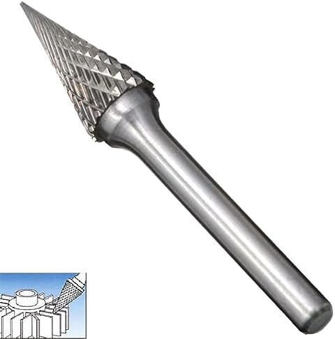 10Pcs/set 3/8 Dia. Rounded Tapered Cone Burrs Heavy Duty Solid Carbide Grinding Heads Chamfering Abrasion Industrial Deburring Rotary Tools for Hard Steel Metal Metalworking