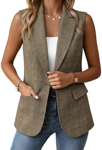 Mina Self Women's Sleeveless Vest Tops Open Front Lightweight Blazer Jacket
