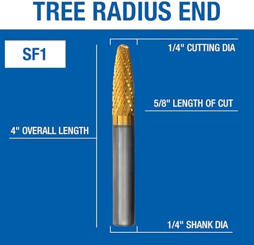 Champion SF1 Titanium Nitrite Coated Burs Solid Carbide 1/4-Inch Cutter Diameter 5/8-Inch Length of Cut