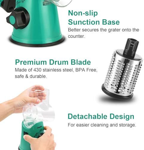 Geedel Rotary Cheese Grater Hand Crank, Cheese Shredder Vegetable Slicer