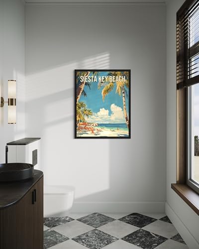 Siesta Key Beach Florida Black Framed Wall Art Print Poster, US Vintage Retro Beach Scenery Posters Prints for Restroom Home Picture Painting Artwork Gallery 219 (Siesta Key Beach Florida, 24"L x 18"W, Black Frame)
