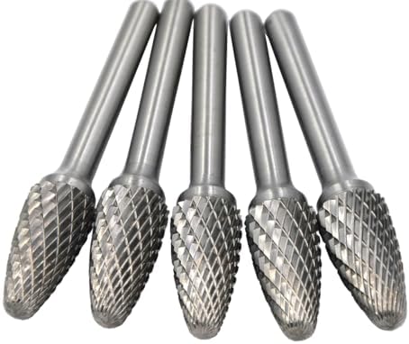 5Pcs/set 1/2 12mm Dia.Pointed Tapered Cone Burrs Heavy Duty Solid Carbide Grinding Double Cutting Heads Chamfering Abrasion Industrial Deburring Rotary Tools for Hard Steel Metal Metalworking