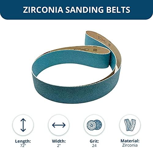 Benchmark Abrasives 2 x 72 Inch Sanding Belts with Zirconia Grains Sand Paper for Metal Grinding, Sanding, Knife Polishing, Surface Blending - Belt Sander Paper Belt for Woodworking (6 Pack), 24 Grit