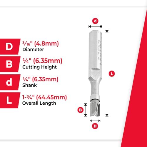 Amana Tool Carbide Tipped Miniature Flush Trim Plunge Template Router Bit, 47222-S, 3/16 Dia x 1/4 x 1/4 Inch Shank with Mini 3/16 D Upper Ball Bearing
