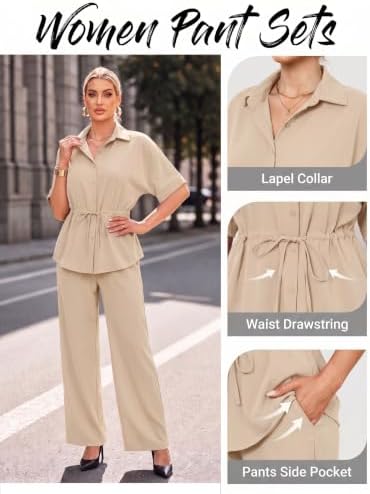Two Piece Sets for Women Dressy Shirt Top Flared Pants Business Pantsuits