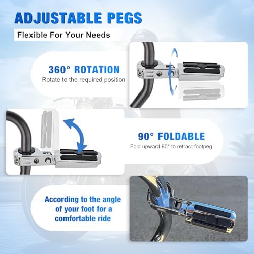 Nilight 1-1/4" Motorcycle Highway Pegs Adjustable 360° Angled Foot Pegs P-Clamp Universal For 1.25" Engine Guard Crash Bars FootPegs Fits for Harley Davidson Touring Road King Street Glide Sportster