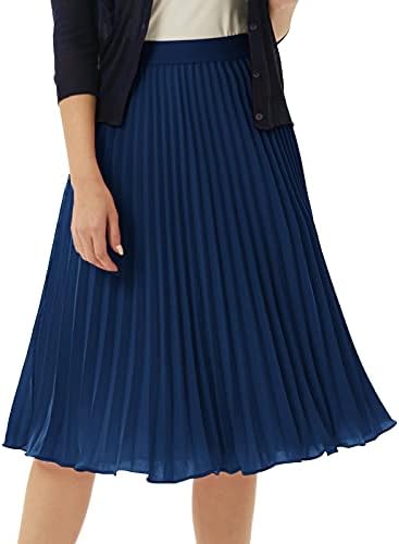 GRACE KARIN Pleated Midi Skirt for Women Chiffon A-Line Outfits