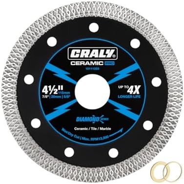 CRALY 4-1/2 Inch Super Thin Diamond Blade, 7/8 in Arbor, 4.5'' Diamond Tile Blade for Angle Grinder & Tile Saw, Diamond Cutting Wheel for Cutting Ceramic, Tile, Marble, Granite, Brick, Porcelain