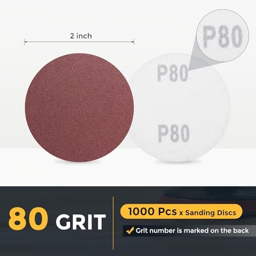 HARFINGTON 1000 Pcs 2 Inch Sanding Discs 80 Grit Red Aluminum Oxide