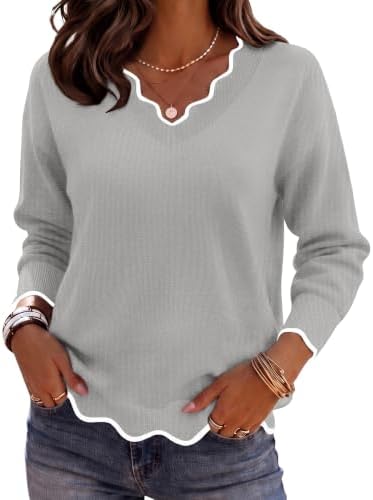 Zeagoo Women's 2026 Fall V Neck Sweater Long Sleeve Lightweight Knit Tops