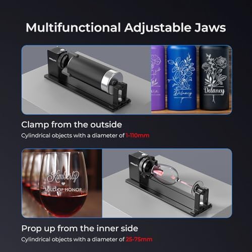Creality Rotary Kit Pro, Laser Rotary Roller 3 in 1 Multi-Function Engraving Accessories for Laser Engraver, Jaw Chuck Rotary for Engraving Wine Glass, Baseball Bat, Ring and Most Cylindrical Objects