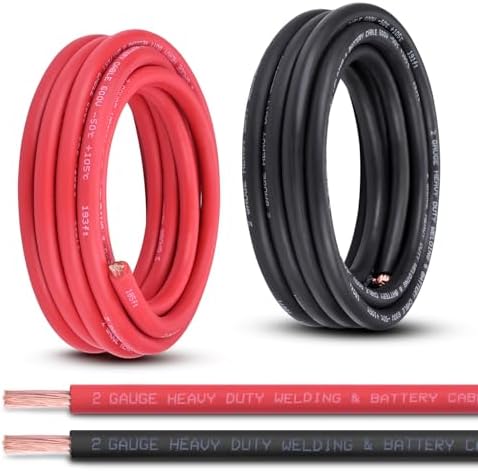 2 Gauge Battery Cable, 15FT Red + 15FT Black 2 AWG Pure Copper Wire Welding Cable, for Automotive, Battery, Solar and Generator, Standard USA OFC Wire