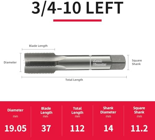 3/4-10 Left Hand Straight Flute Thread Tap Machine Tap HSS (High Speed Steel) Threading Tapping Repair Tools DRINYOUNG (3/4-10 Left)