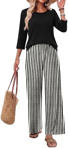 WIHOLL Two Piece Sets for Women Lounge 3/4 Length Sleeve Womens Tops Graphic Pants with Pockets Summer Outfits 2026