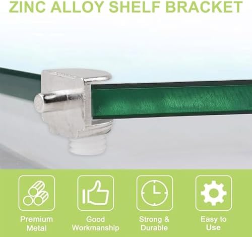 Adjustable Glass Shelf Bracket, 20Pcs Frameless Glass Shelf Holder Zinc Alloy Half Round Glass Clamp with Pin Wall Mounted Clips for 3-10mm Glass Shelves