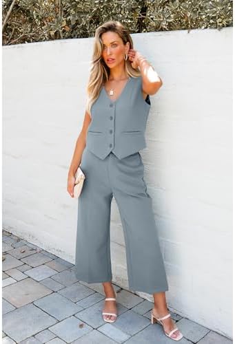 luvamia Vest Pant Suits for Women Dressy Wide Leg 2 Piece Sets Work Outfits