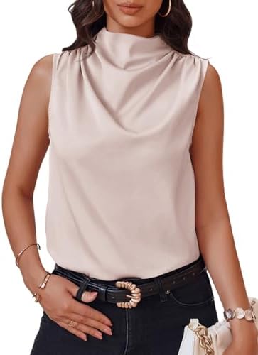 Cicy Bell Womens Mock Neck Satin Tank Tops Silky Business Casual Outfits
