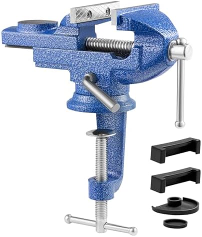 VEVOR Bench Vise, 3 Inch, Portable Workbench Vice with 360° Swivel Base, Quick Release Rotating Bench Clamp, Raised Base, Cast Iron Construction, for Woodworking, Metalworking, Drilling, and Cutting