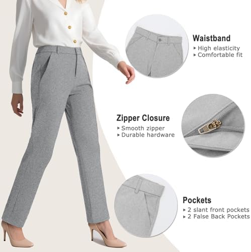 iChosy Women's Stretch Straight Leg Dress Work Pants Business Casual Slacks