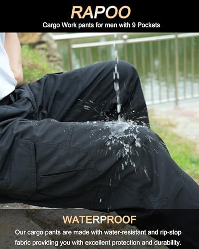 Rapoo Men's Ripstop Cargo Pants Work Pants EDC with 9 Pockets Hiking Pants