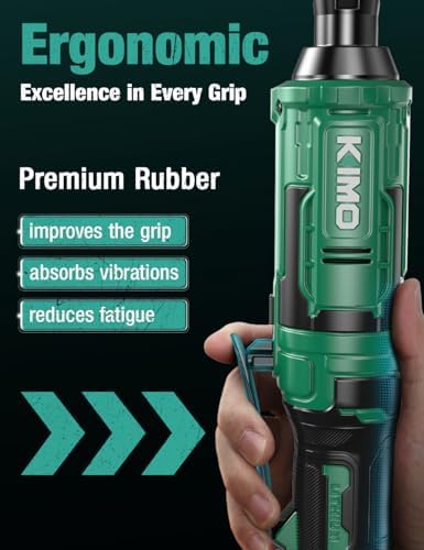 KIMO 20V Electric Ratchet Wrench 3/8, 89Ft-lbs 400RPM Cordless Ratchet Wrench Set w/Variable Speed, 2x2.0Ah Battery Power Ratchet Wrenches, 7Sockets, 3/8"to1/4" Adapter, 3"Extension Bar, Fast Charger