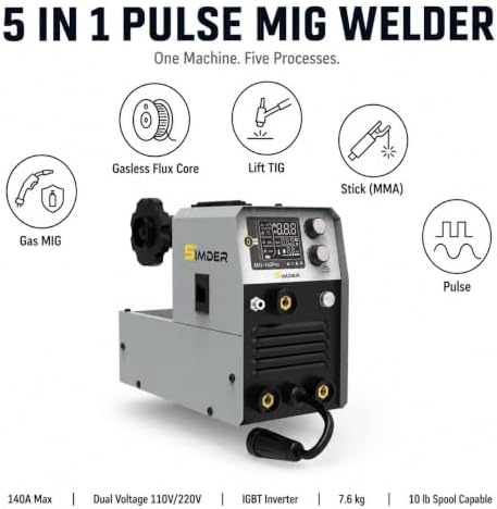 SSimder 5 in 1 Multiprocess Pulse MIG Welder, 140A for Home Garage DIY