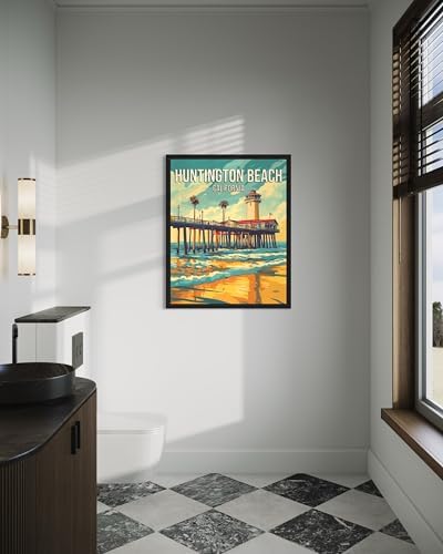 Huntington Beach California Unframed Wall Art Print Poster, US Vintage Retro Beach Scenery Posters Prints for Restroom Home Picture Painting Artwork Gallery 219 (Huntington Beach California, 24"L x 18"W, Unframed)