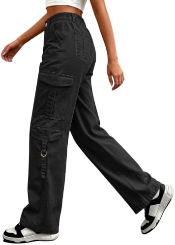 Eddoyee Cargo Pants for Women Elastic High Waisted Wide Leg Hiking Pants