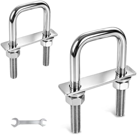 2 Pcs Heavy Duty M10 Square U Bolts Kit, 4 Inch Wide 304 Stainless Steel U-Bolt with Frame Plates and Washers, Marine Grade U Bolt M10 x 102mm W x 200mm L Trailer Axle Clamp