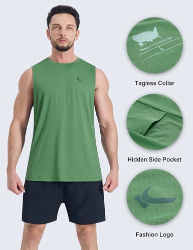 KPSUN Men's Quick Dry Workout Tank Top Summer Beach Shirt | UPF 50+ Sleeveless Gym Muscle Shirt with Hidden Pocket for Keys. Ideal for Gym Training, Outdoor Running, And Beach Workouts