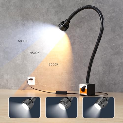 Dimmable Magnetic Light, 1320 Lumen 120v Flexible Gooseneck Work Light with Adjustable Magnetic Base for Lathe CNC Milling Drill PressSewing Machine Industrial Lighting, 12W