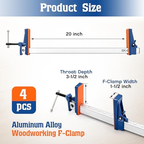 4 Pack 24 Inch Parallel Clamps for Woodworking, DIY, Furniture Assembly and Craft Projects, Lightweight Heavy Duty F-Clamps for Precision Clamping, 25.79 x 5.31 x 1.57 Inches
