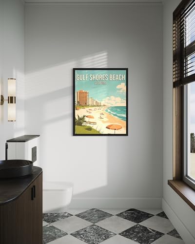 Gulf Shores Beach Alabama Unframed Wall Art Print Poster, US Vintage Retro Beach Scenery Posters Prints for Restroom Home Picture Painting Artwork Gallery 219 (Gulf Shores Beach Alabama, 24"L x 18"W, Unframed)