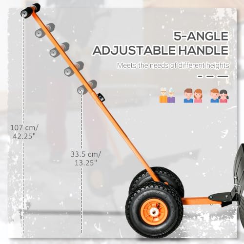Outsunny Snow Shovel with Wheels Snow Pusher 29" Blade 10" Wheels Orange