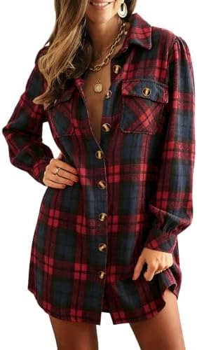 Alaster Queen Women's Corduroy Long Sleeve Button Work Tunic Short Dresses